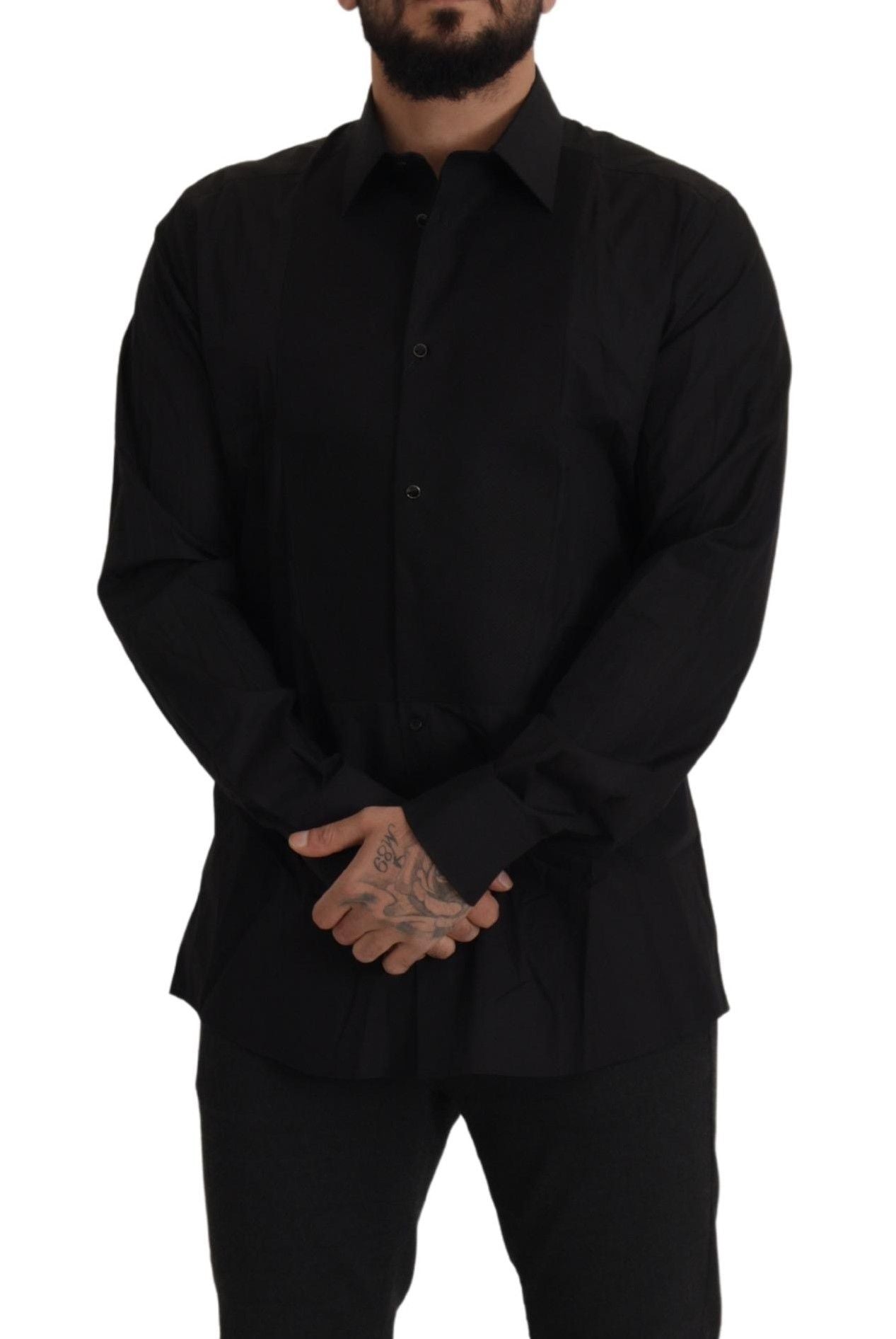 قميص سهرة رسمي ضيق باللون الأسود الذهبي