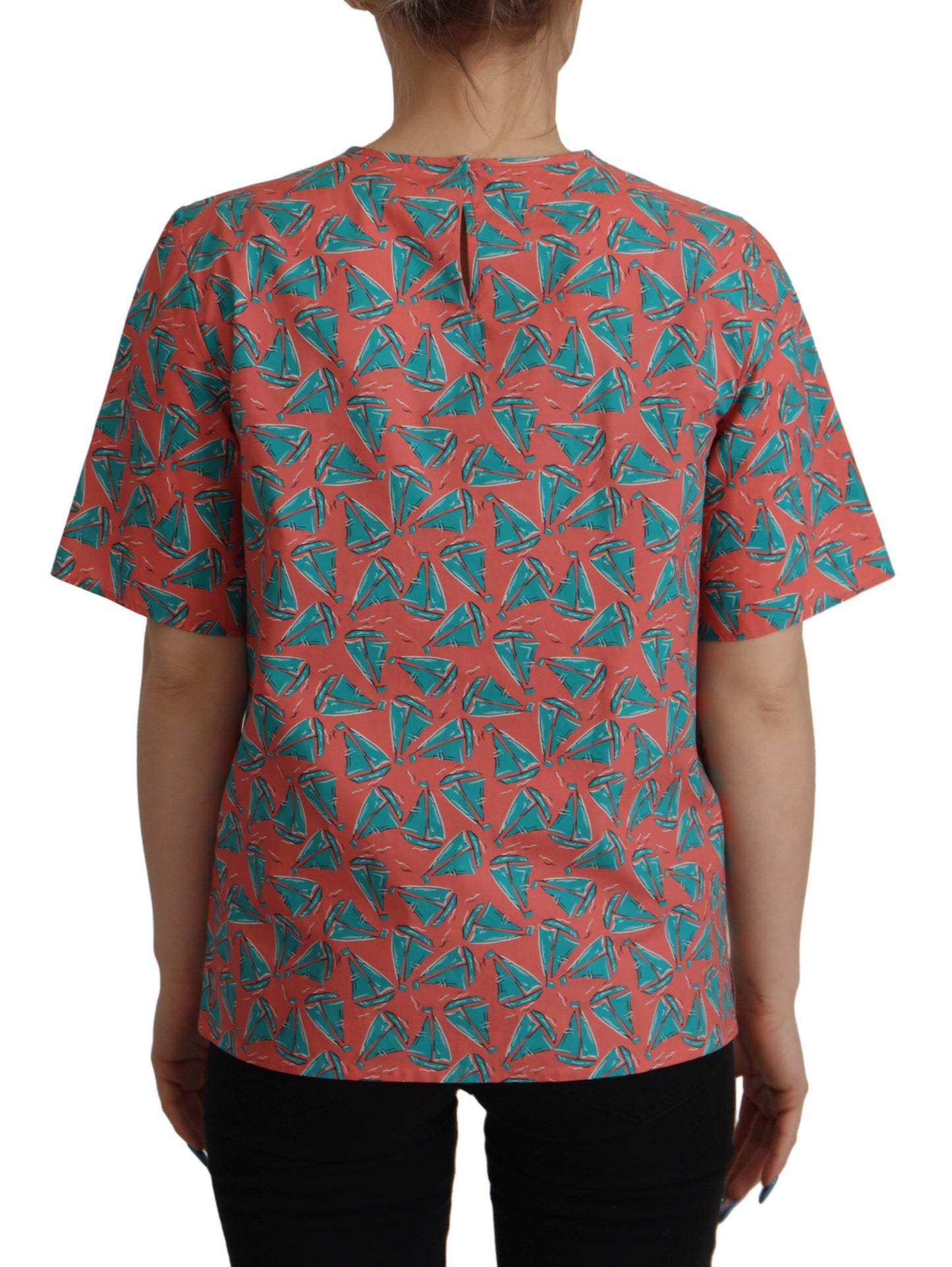 تي شيرت قطني بطبعة قارب شراعي وردي