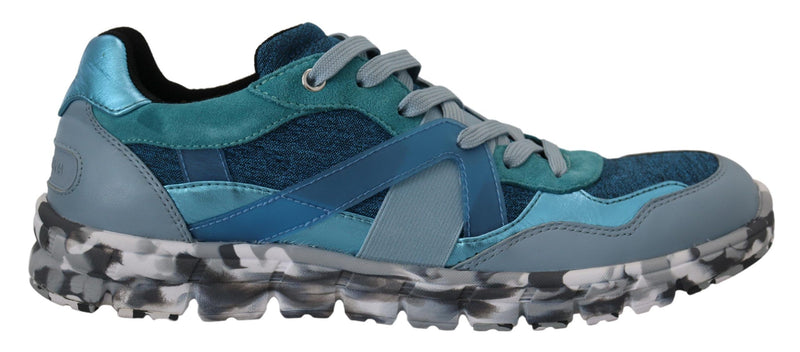 حذاء رياضي منخفض الرقبة من الجلد باللون الأزرق الرمادي