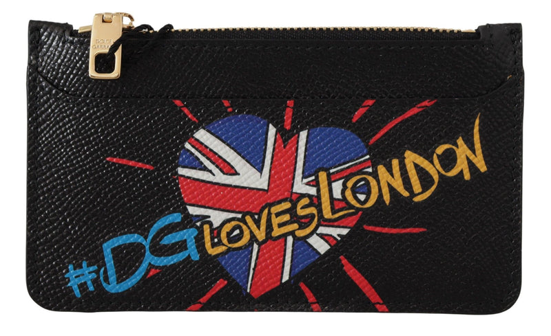 Black Leather #DGLovesLondon Women Cardholder Coin Case Wallet