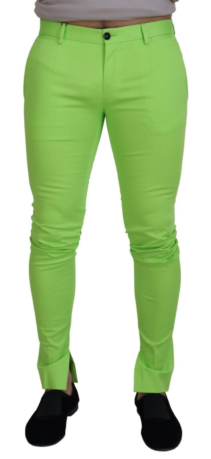 Light Green Cotton Skinny Men Trousers Pants