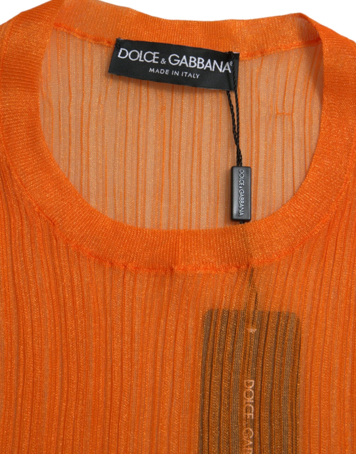 Orange gennemsigtig bluse tanktop med rund hals