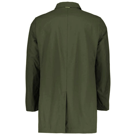 Green Recycled Polyester Men Trench Coat
