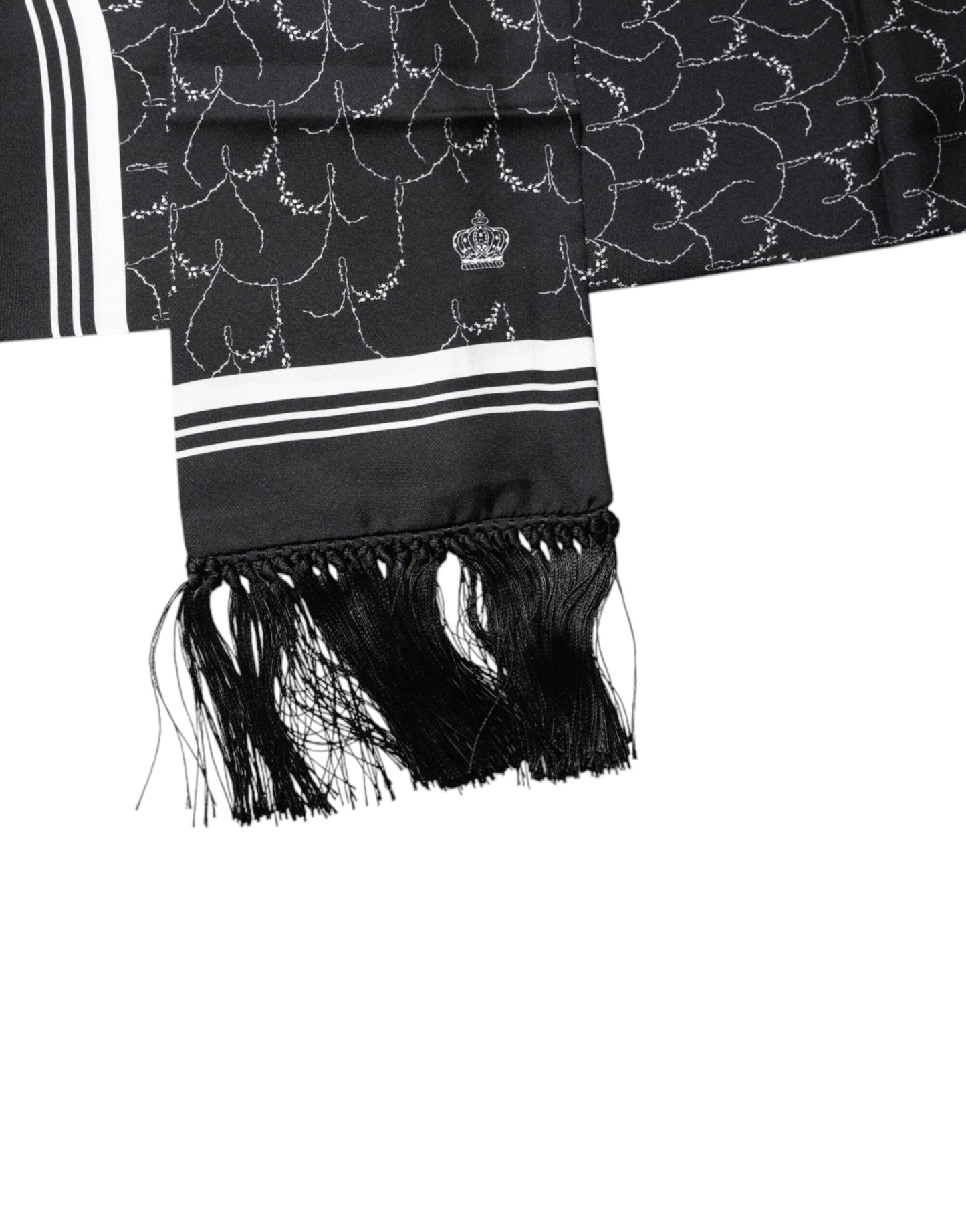 وشاح أسود منقوش رفيع بشراشيب