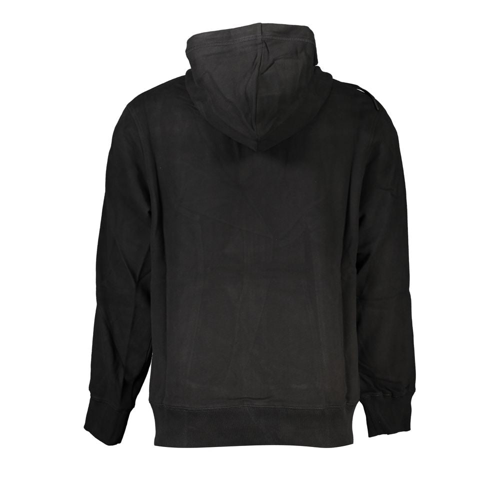 Black Cotton Men Sweater with Hood and Pockets