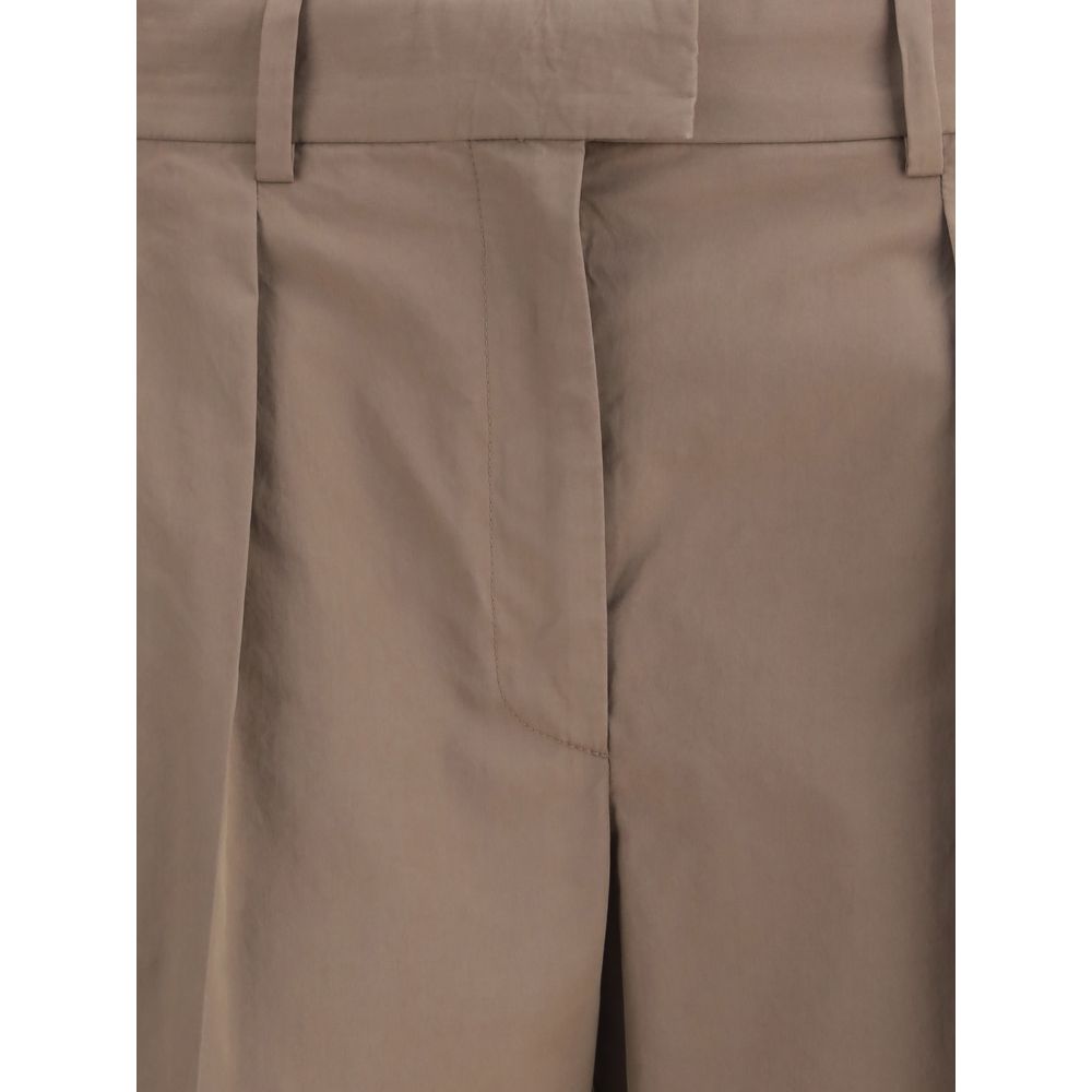 Beige Cotton Casual Pants