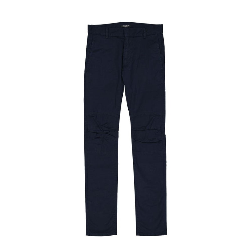 Blue Cotton Casual Pants