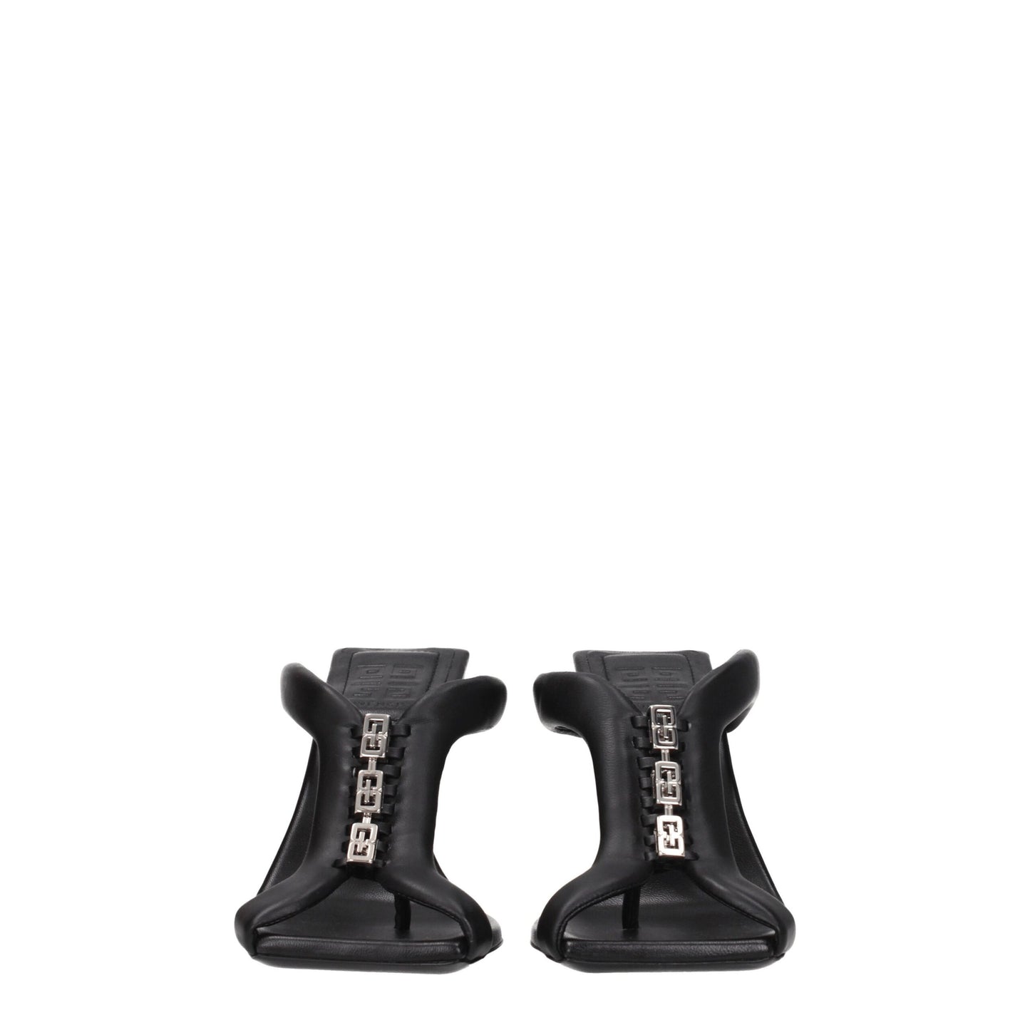 Black Leather Stiletto Heel Sandals