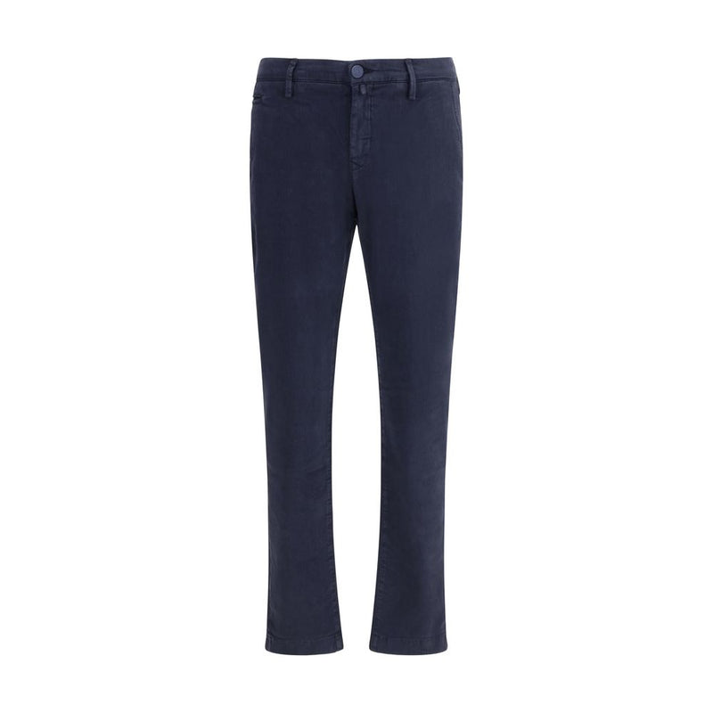 Blue Cotton Casual Pants