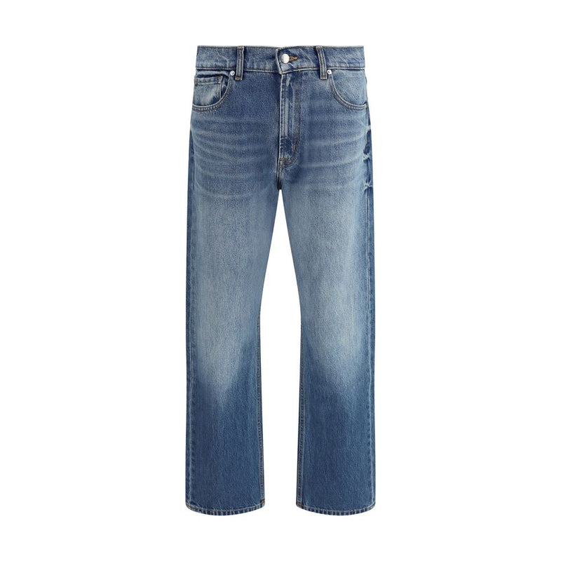 Blue Cotton Straight-Leg Jeans