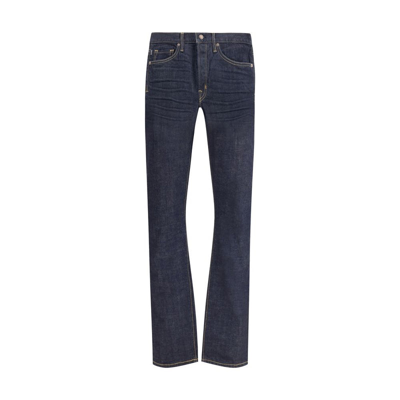 Blue Cotton Straight-Leg Jeans