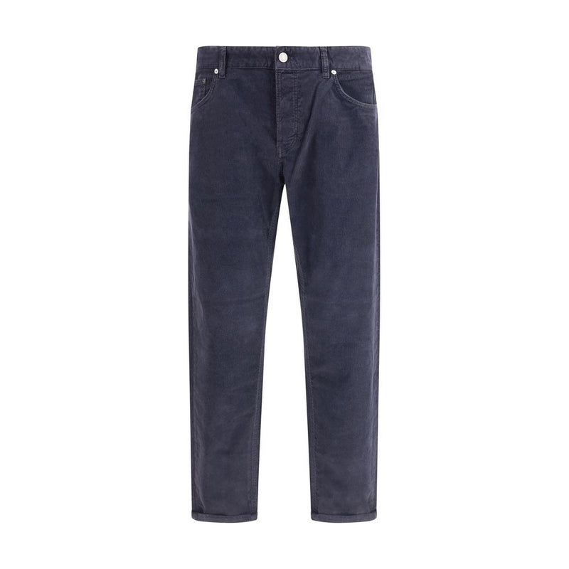 Blue Cotton Casual Pants