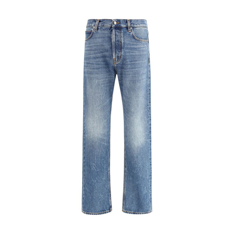 Blue Cotton Straight-Leg Jeans