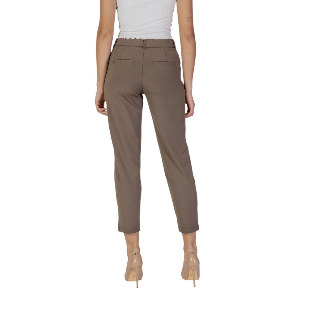 Brown Polyester Casual Pants