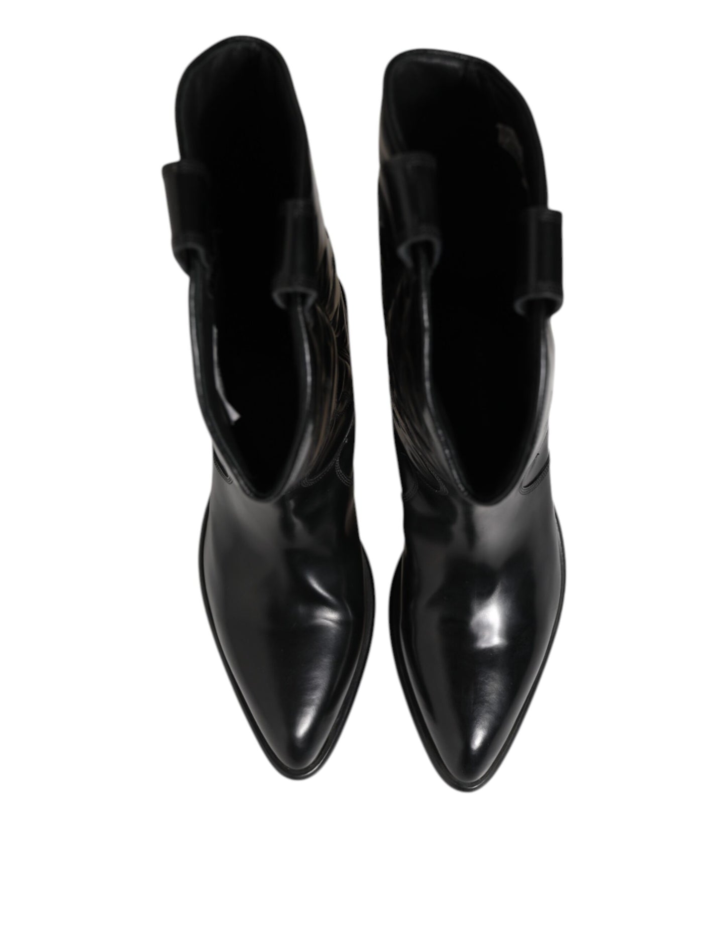 Black Leather Over The Calf Biker Boots Shoes