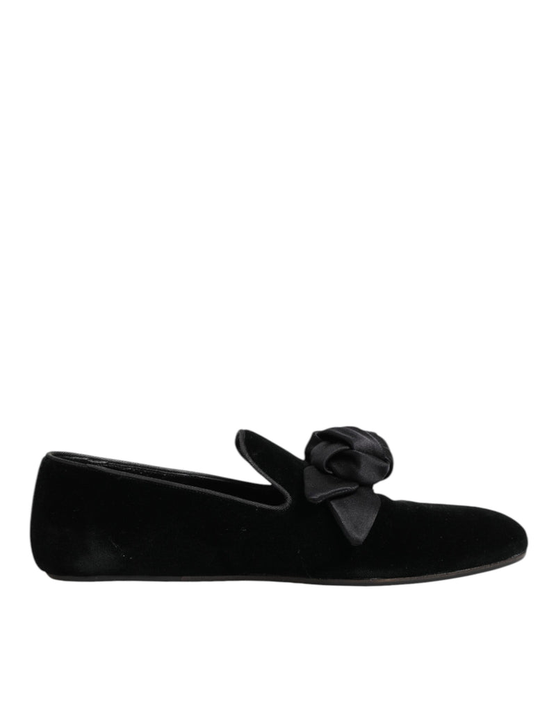 Black Suede Cotton Rose Slip On Loafers Shoes