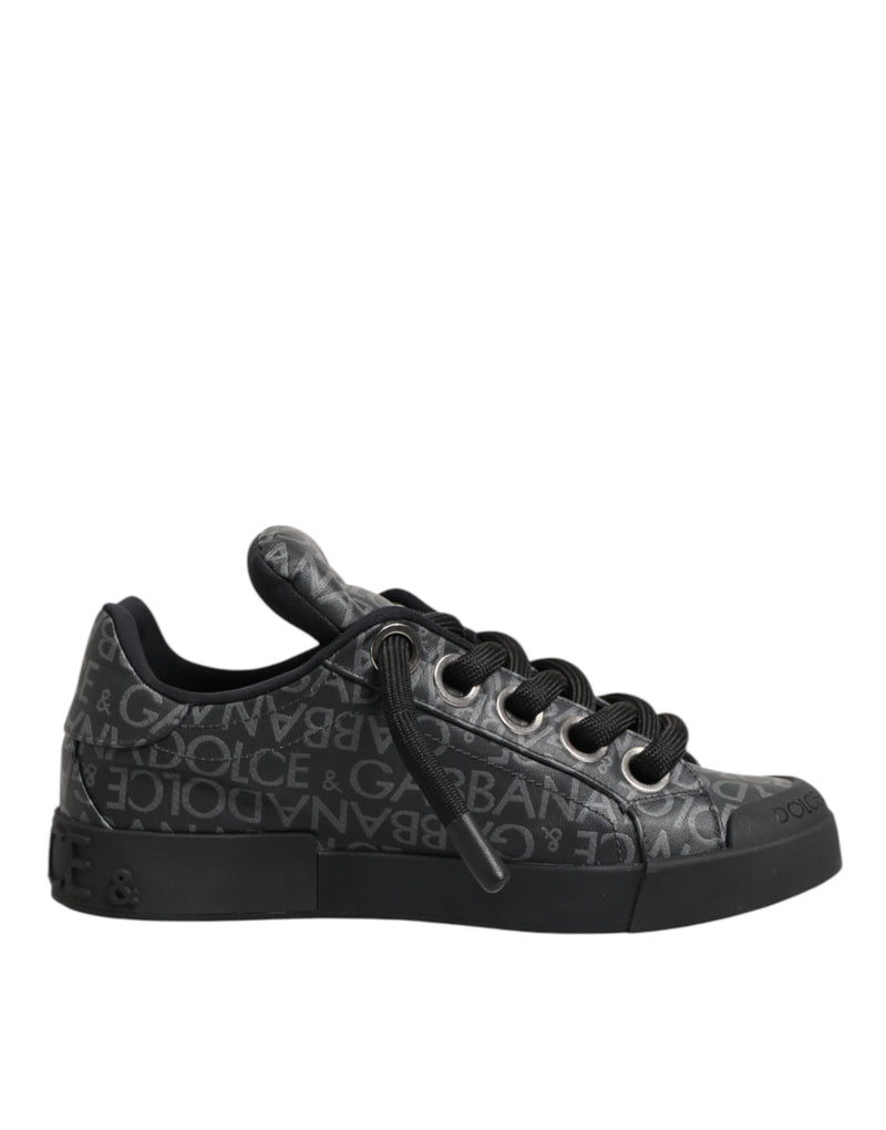 Black Cotton Denim Logo Low Top Sneakers Shoes