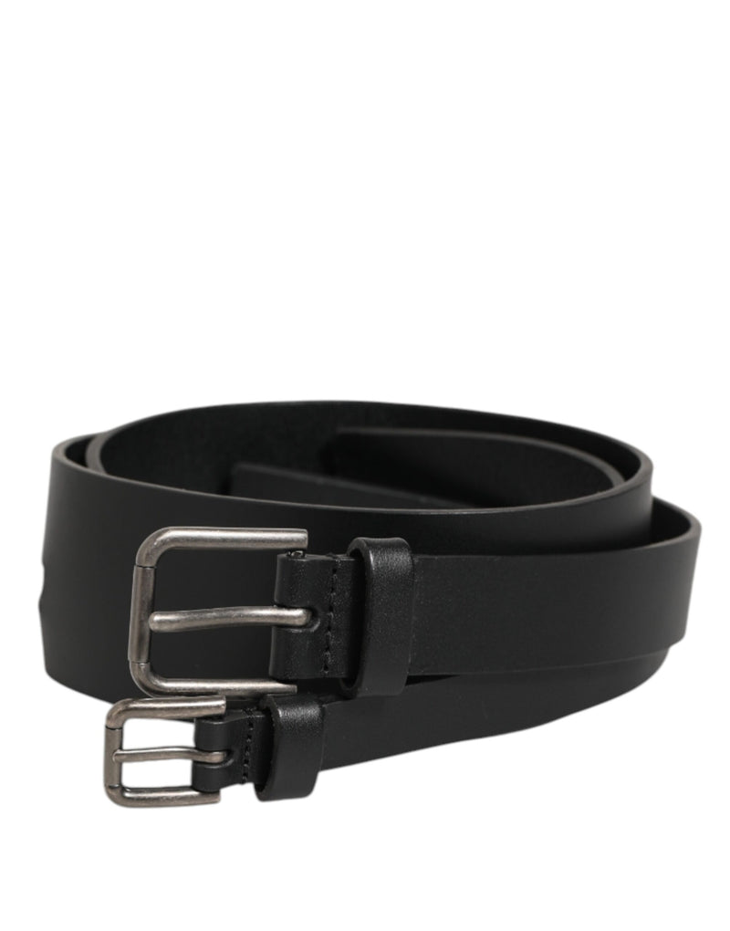 Black Double Strap Leather Buckle Men Belt