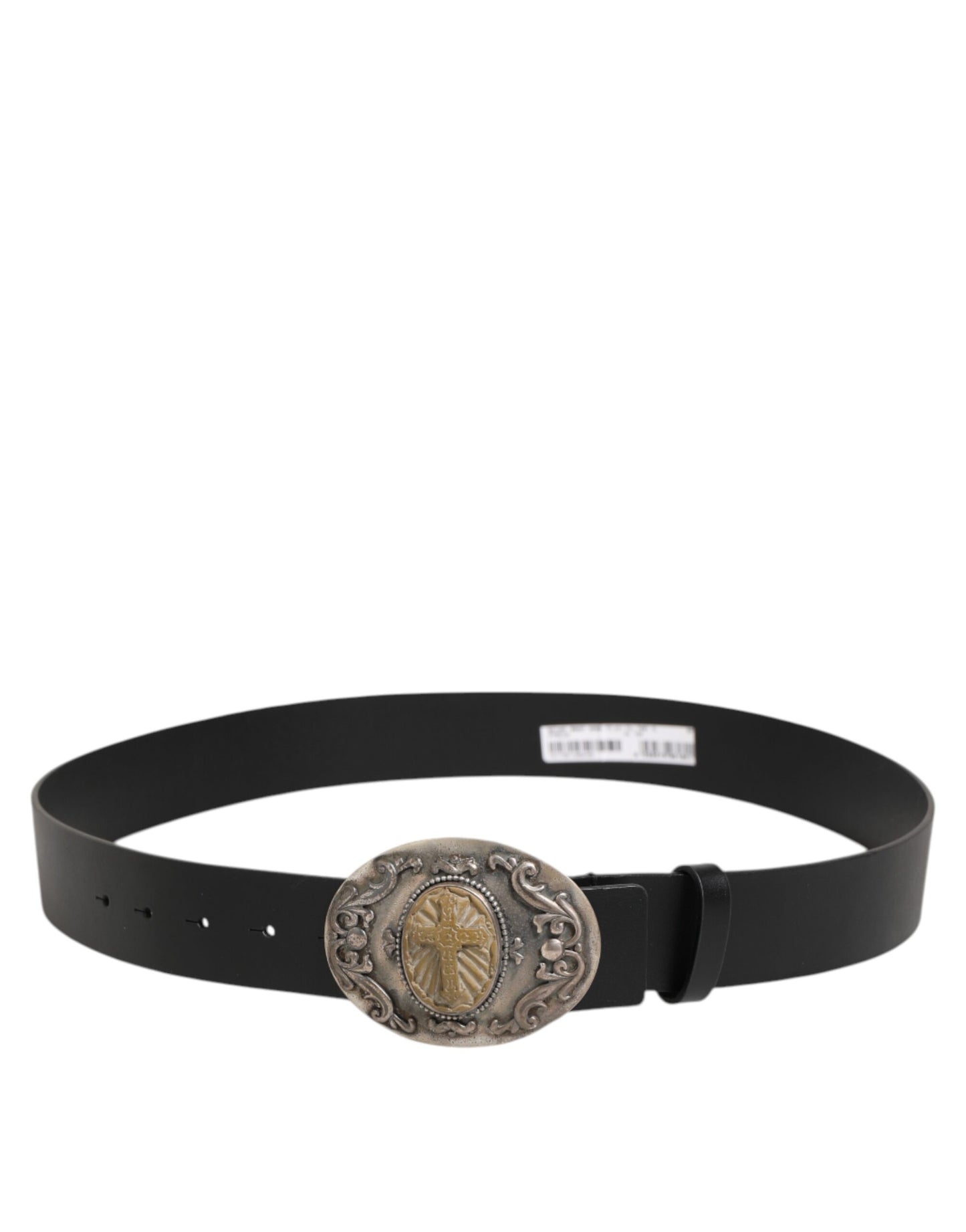 Black Leather Ornate Metal Buckle Men Belt