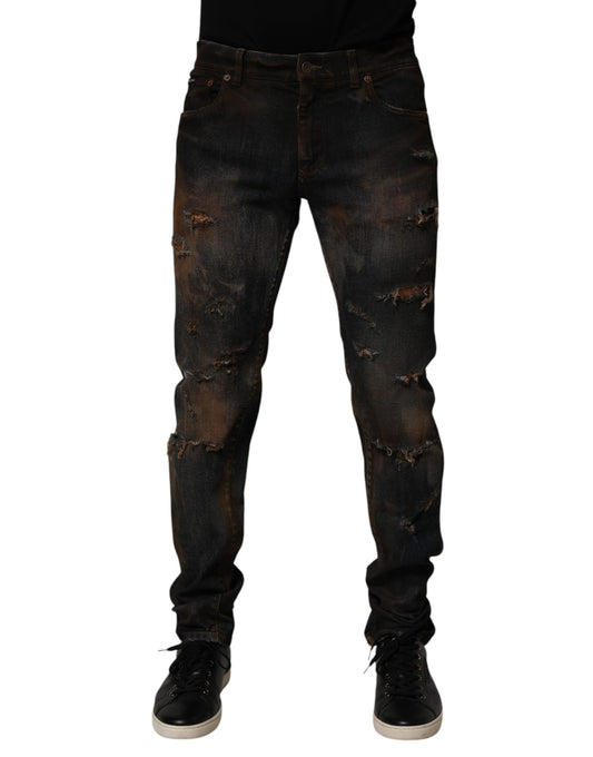 Black Cotton Skinny Tattered Men Denim Jeans