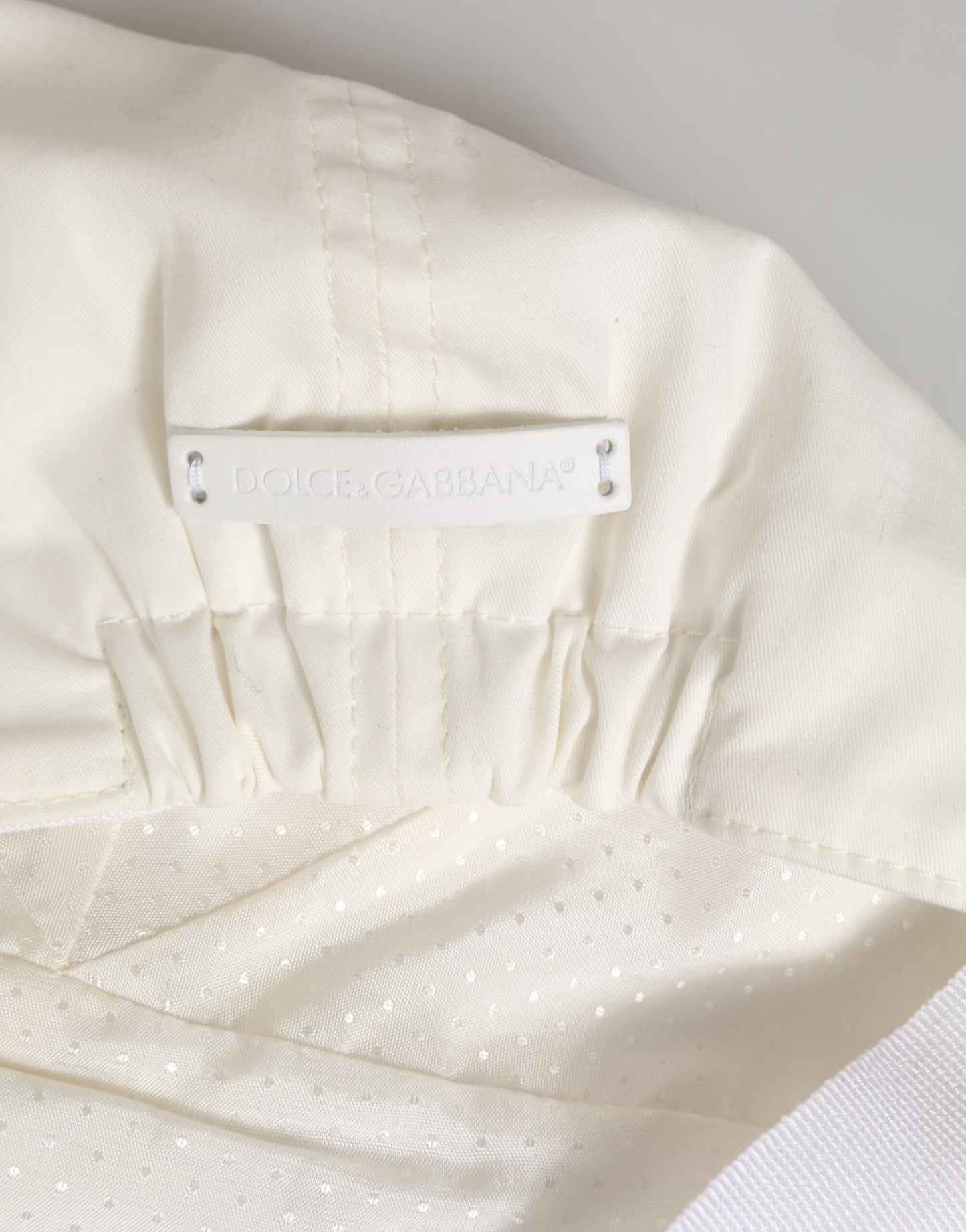 White Cotton Blend Leather Trim Flat Men Cap Hat