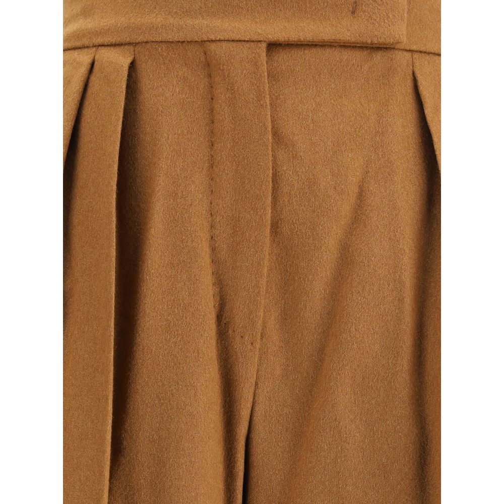 Beige Camel Hair Casual Pants