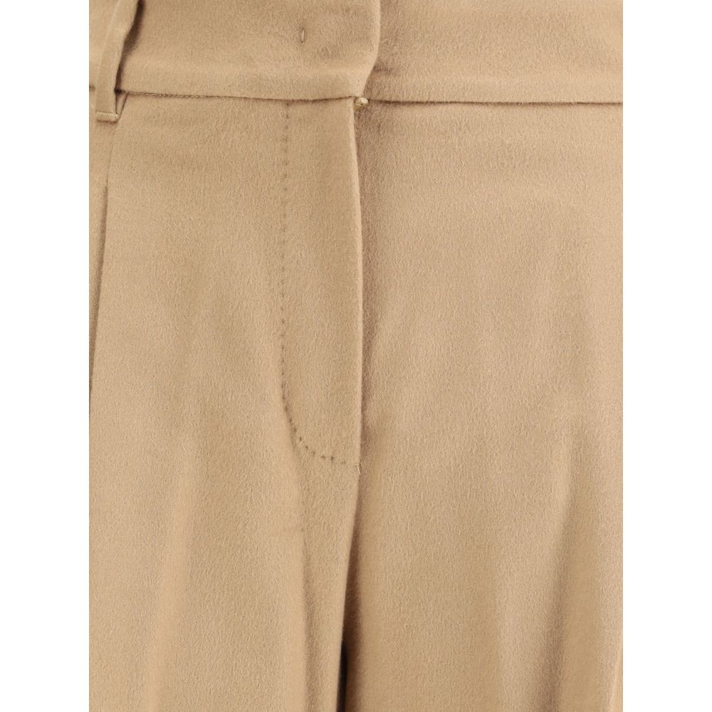 Beige Fleece Wool Casual Pants