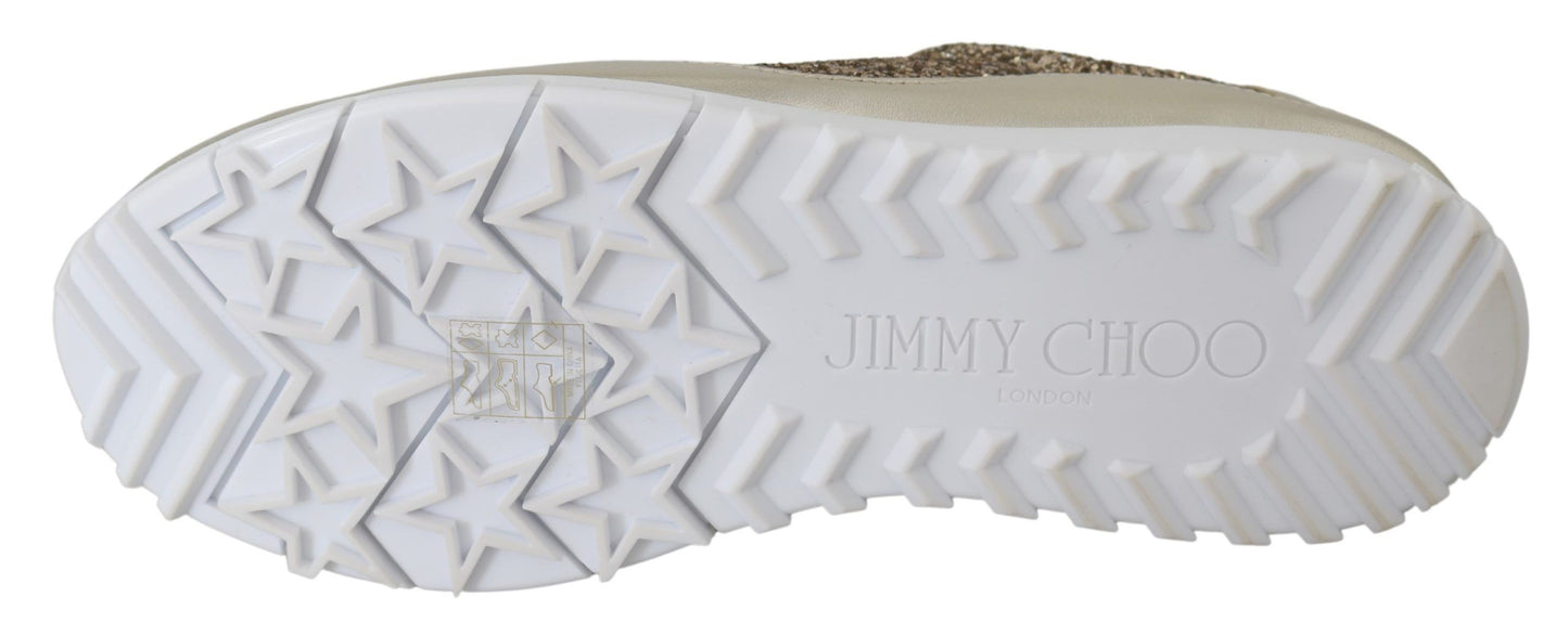 Antique Gold Glitter Leather Sneakers-Jimmy Choo-LabelTerrace.com