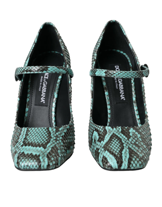 Aqua Python Leather Mary Jane Pumps Shoes-Dolce & Gabbana-LabelTerrace.com