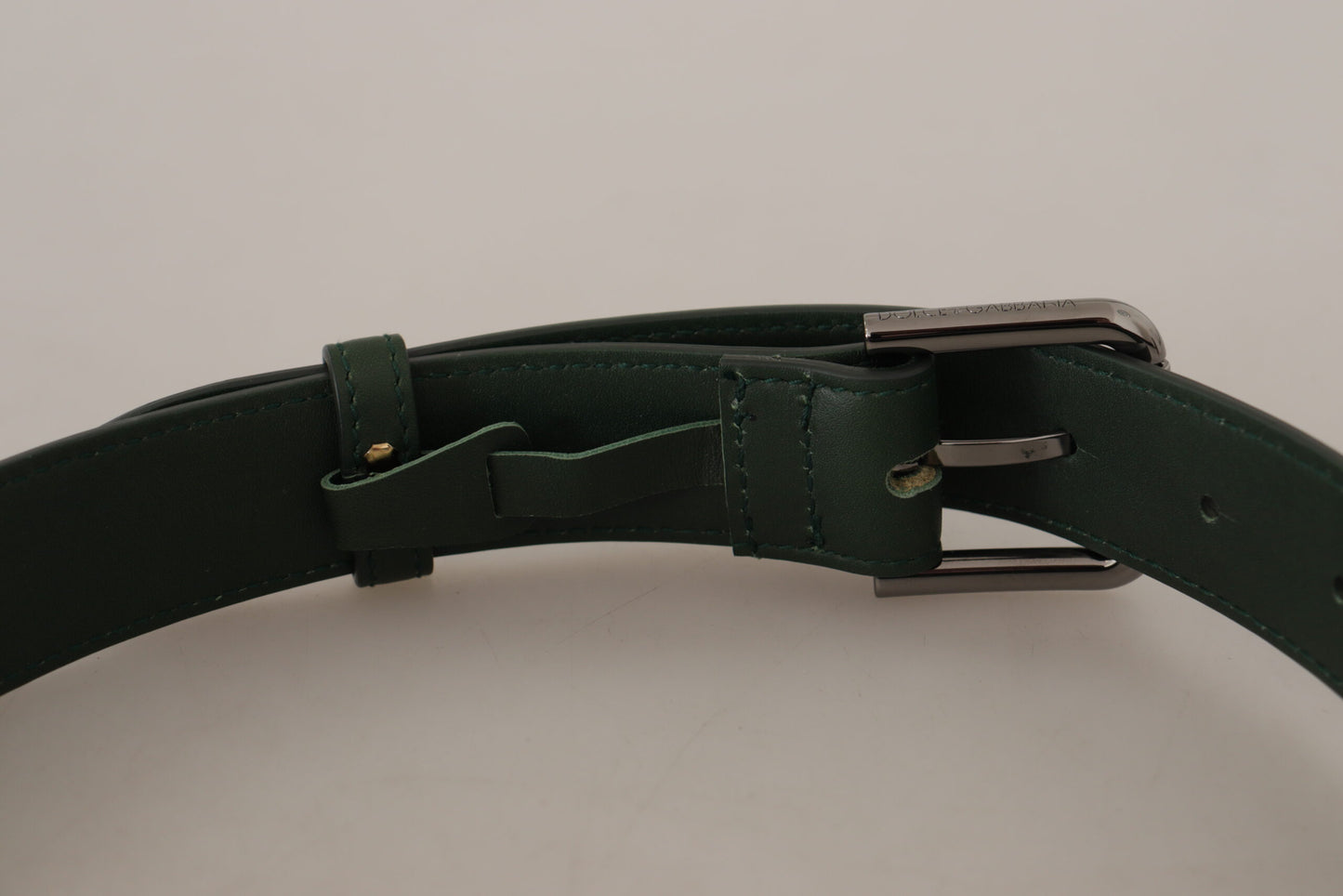 Army Green Leather Logo Metal Waist Buckle Belt-Dolce & Gabbana-LabelTerrace.com