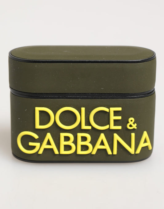 Army Green Rubber Logo Embossed Accessory Airpods Case-Dolce & Gabbana-LabelTerrace.com