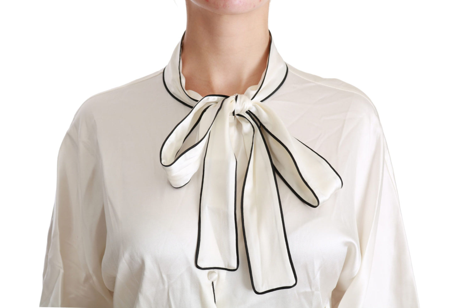 Beige 3/4 Sleeve Shirt Blouse Silk Top-Dolce & Gabbana-LabelTerrace.com