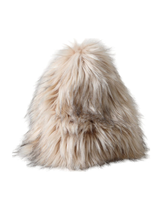 Beige Acrylic Fur Women Bucket Hat-Dolce & Gabbana-LabelTerrace.com