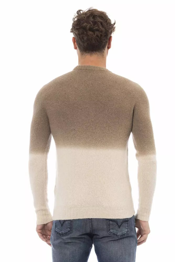 Beige Alpaca Men Sweater-Alpha Studio-LabelTerrace.com