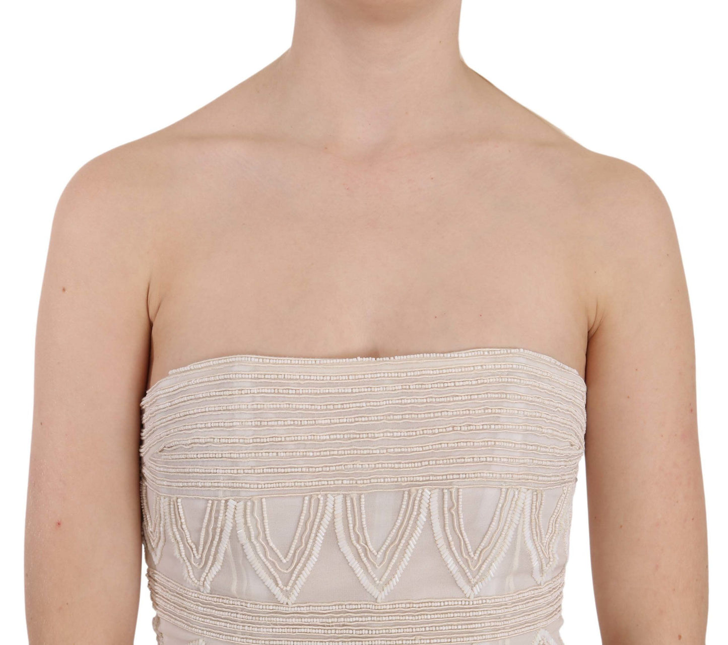 Beige Beaded Silk Short Mini Gown Dress-John Richmond-LabelTerrace.com