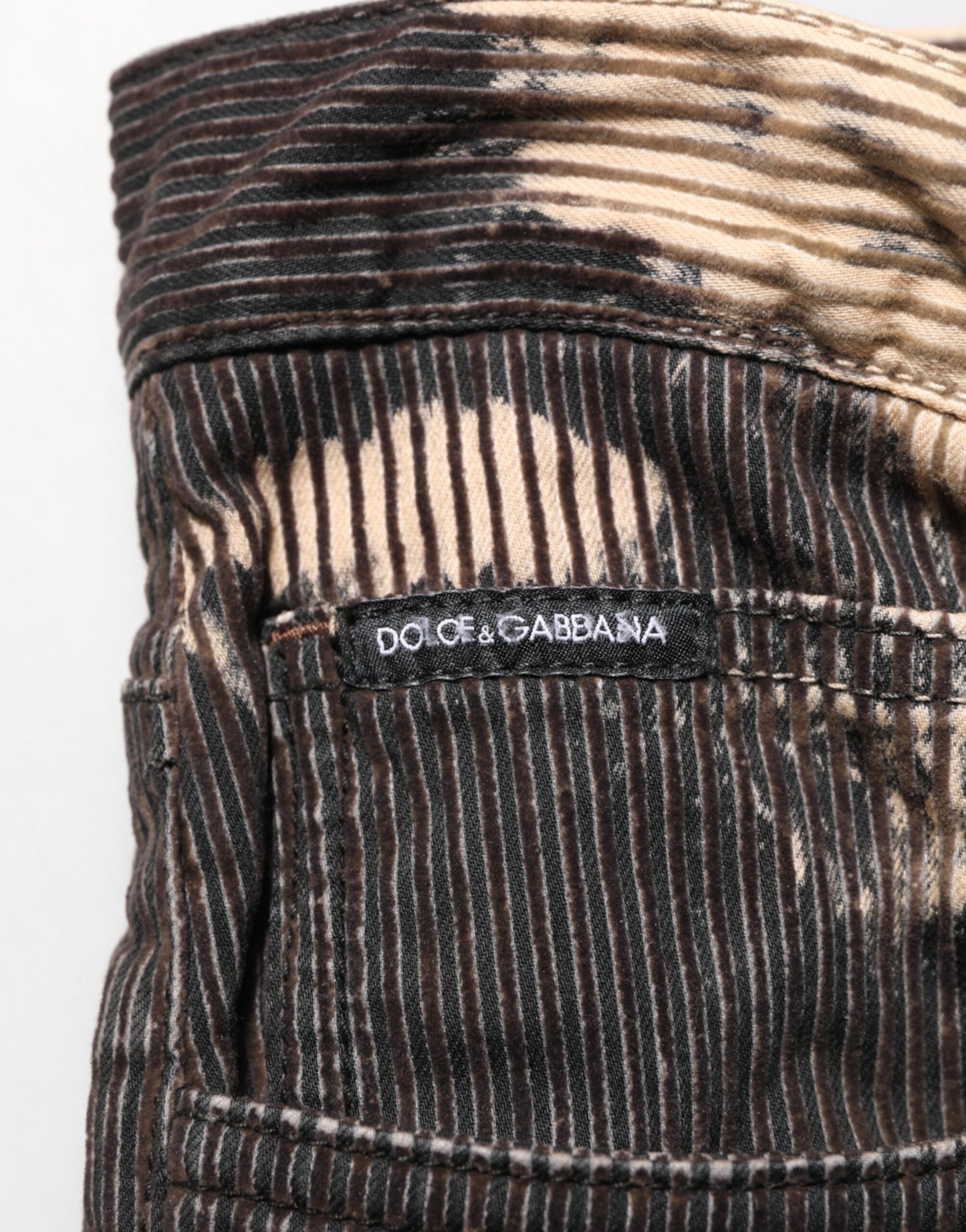 Beige Black Corduroy Tie-Dye Cotton Blend Pants-Dolce & Gabbana-LabelTerrace.com