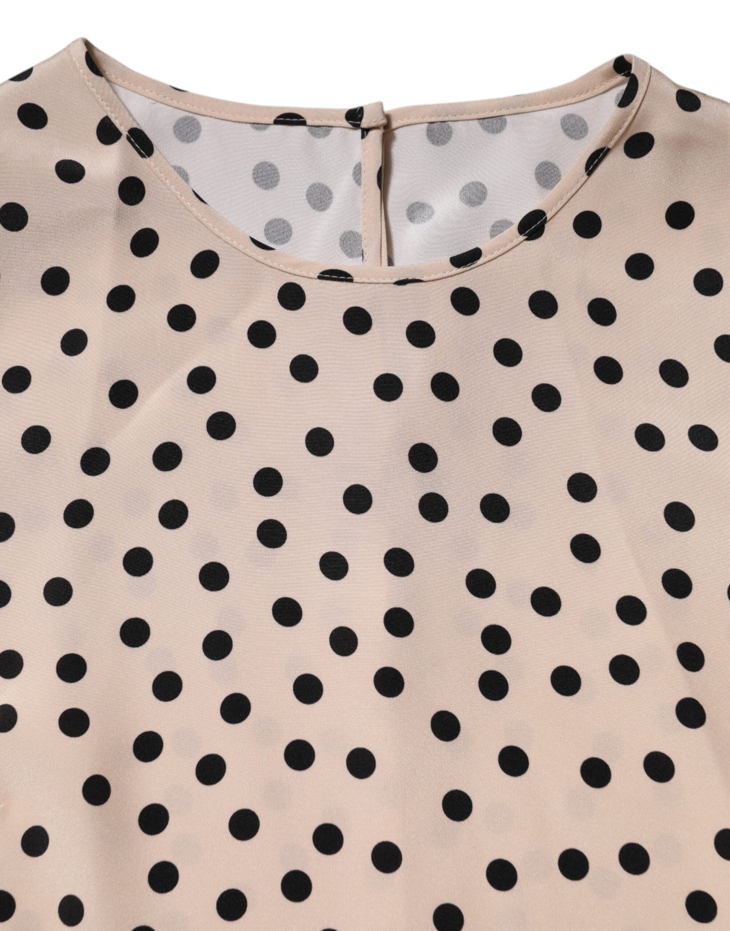 Beige Black Polka Dot Silk Short Sleeve Blouse Top-Dolce & Gabbana-LabelTerrace.com