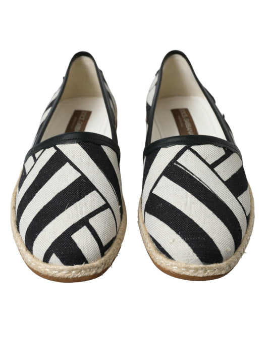 Beige Black Striped Canvas Espadrilles MONDELLO Shoes-Dolce & Gabbana-LabelTerrace.com