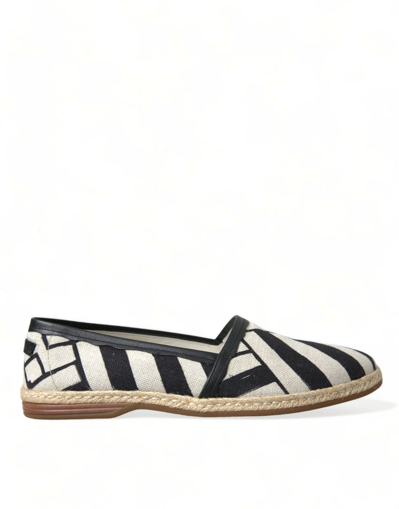 Beige Black Striped Canvas Espadrilles MONDELLO Shoes-Dolce & Gabbana-LabelTerrace.com