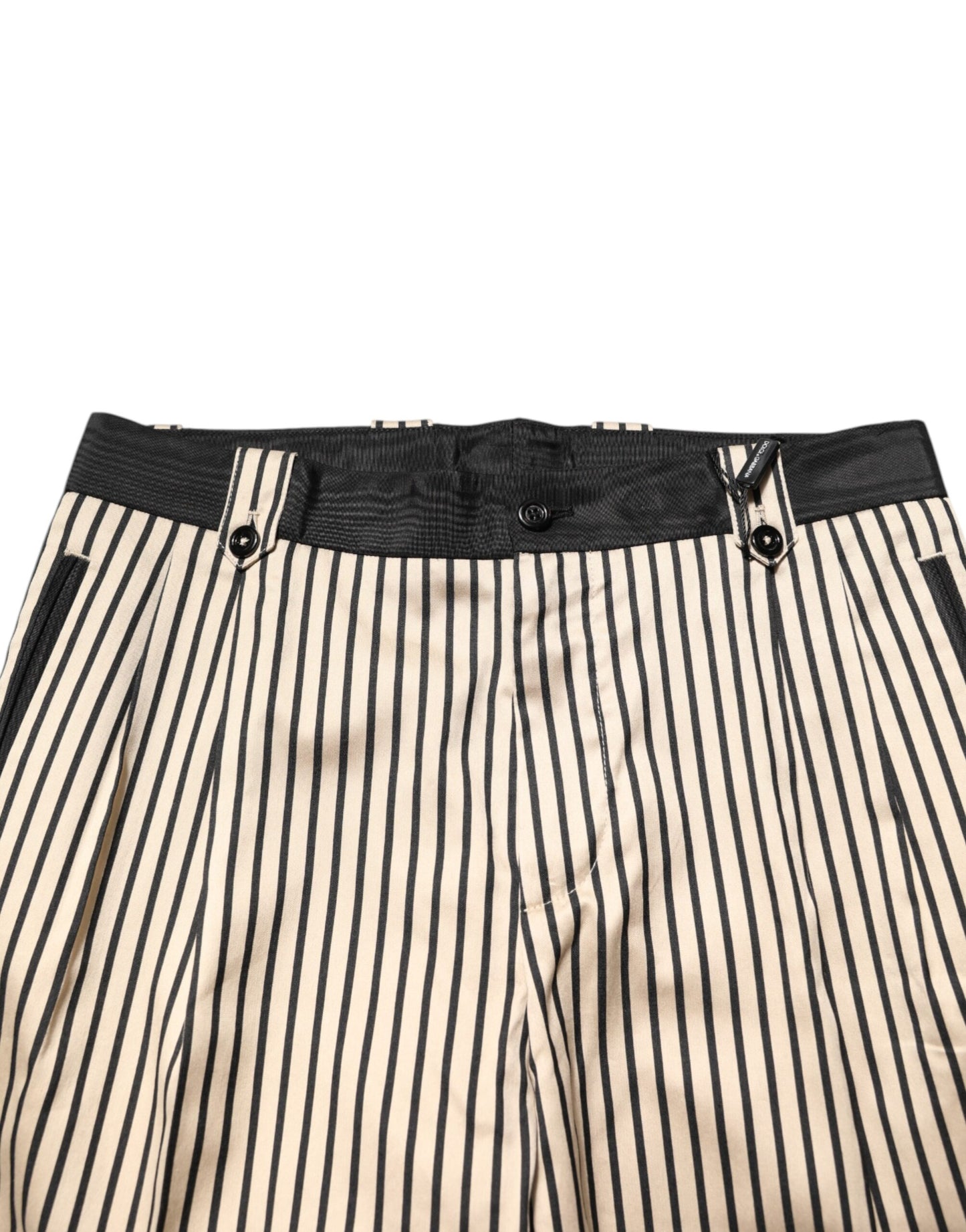 Beige Black Striped Cotton Slim Fit Trousers Pants-Dolce & Gabbana-LabelTerrace.com