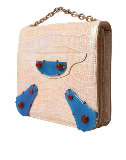 Beige Blue Agate Exotic Leather Gold Chain Purse Bag-Balenciaga-LabelTerrace.com