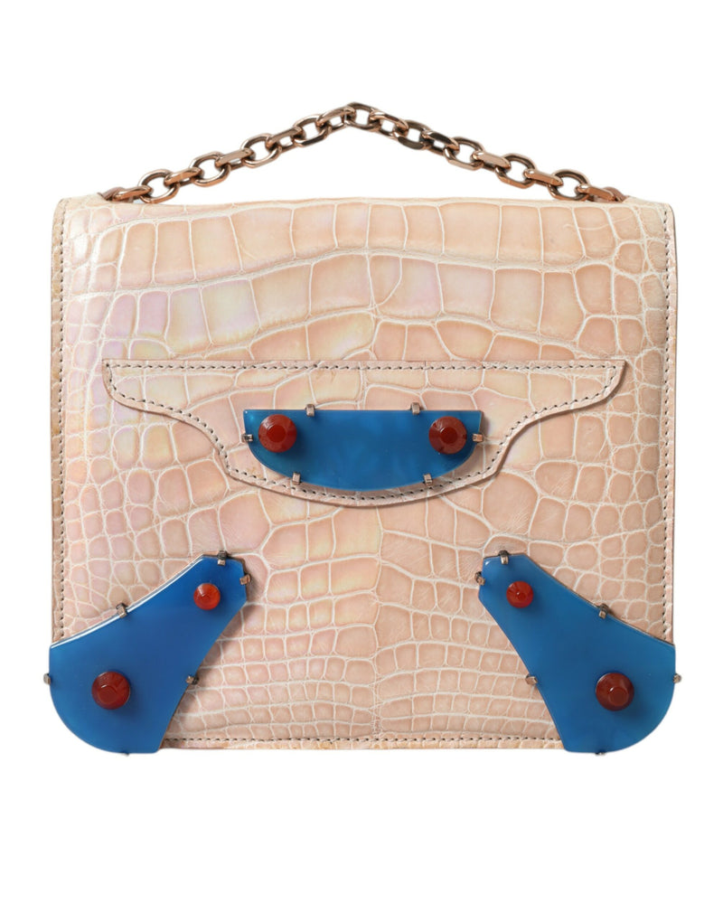 Beige Blue Agate Exotic Leather Gold Chain Purse Bag-Balenciaga-LabelTerrace.com