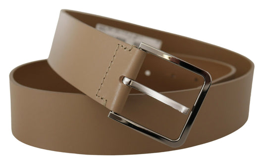 Beige Calf Leather Wide Silver Metal Belt-Dolce & Gabbana-LabelTerrace.com