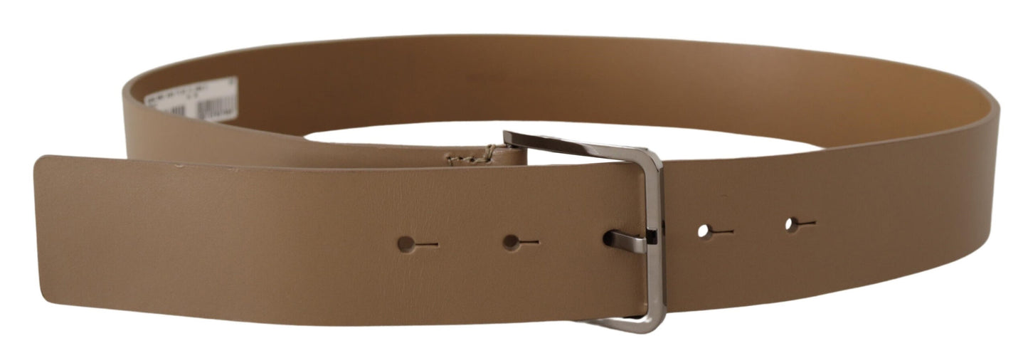 Beige Calf Leather Wide Silver Metal Belt-Dolce & Gabbana-LabelTerrace.com