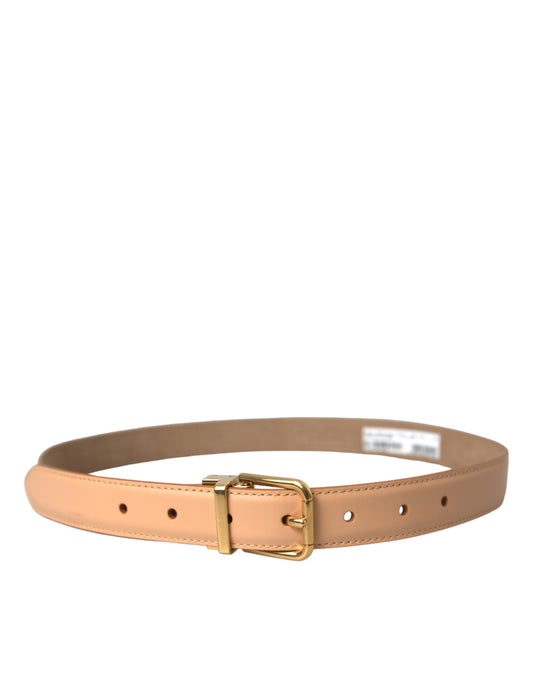 Beige Calfskin Leather Gold Metal Buckle Belt-Dolce & Gabbana-LabelTerrace.com