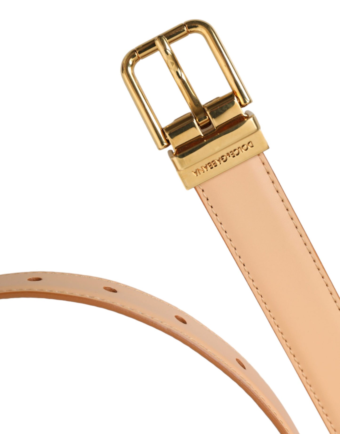 Beige Calfskin Leather Gold Metal Buckle Belt-Dolce & Gabbana-LabelTerrace.com
