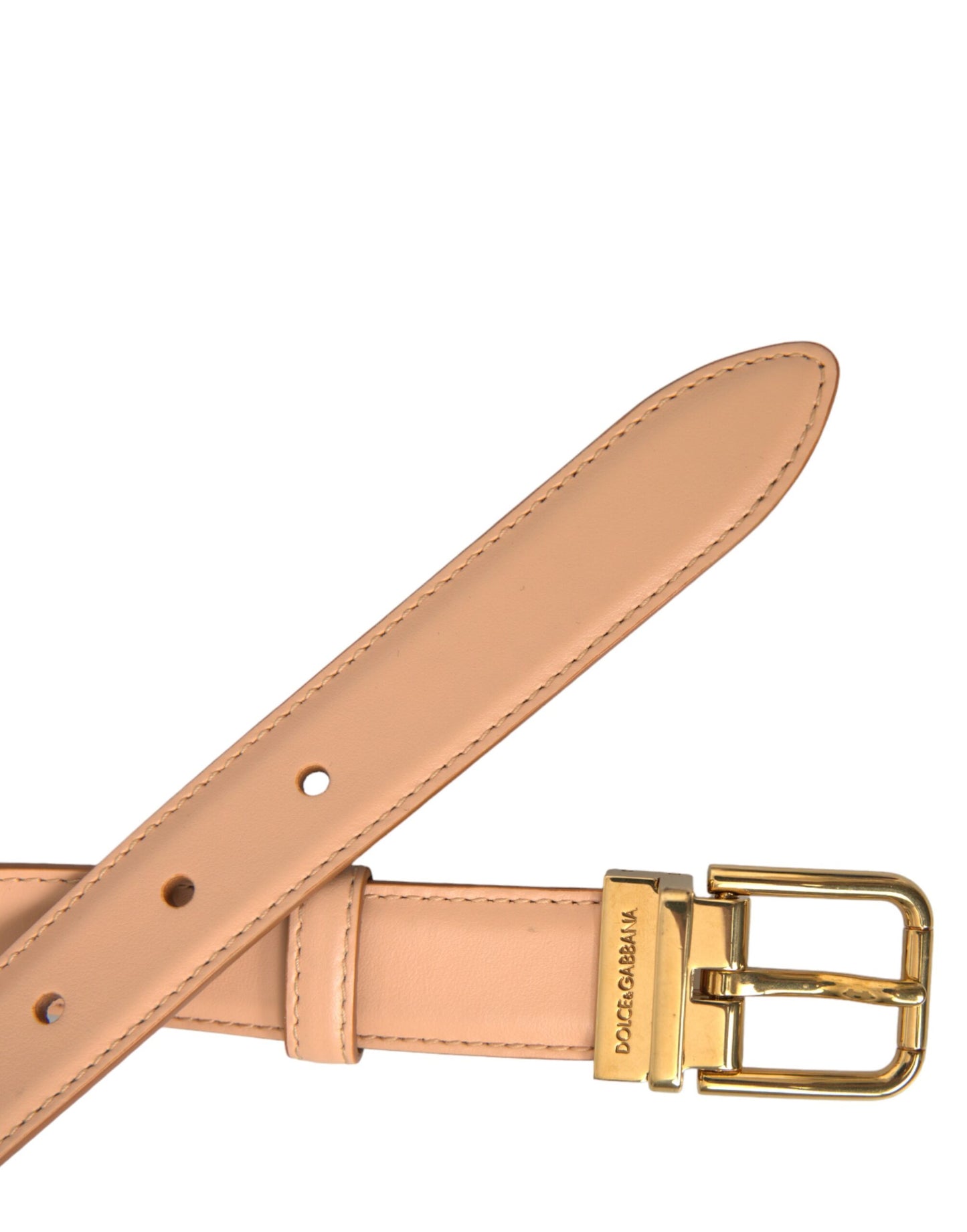 Beige Calfskin Leather Gold Metal Buckle Belt-Dolce & Gabbana-LabelTerrace.com