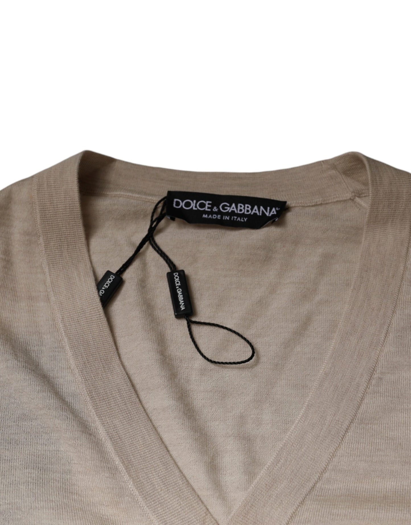 Beige Cashmere Button Down Cardigan Sweater-Dolce & Gabbana-LabelTerrace.com