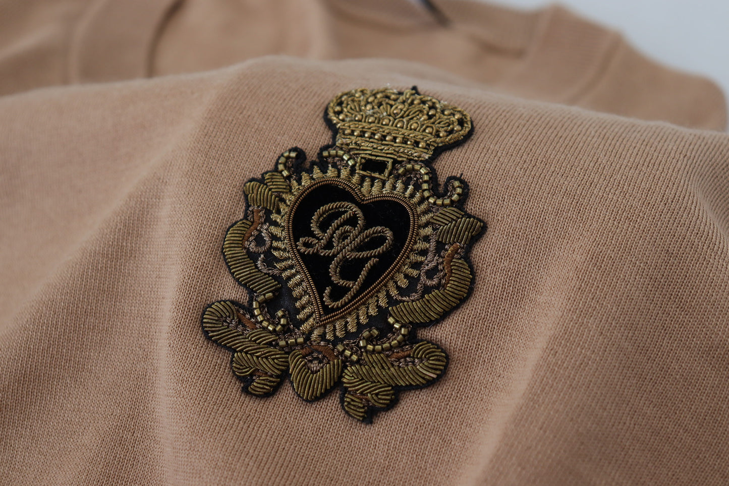 Beige Cashmere Crown Logo Pullover Sweater-Dolce & Gabbana-LabelTerrace.com