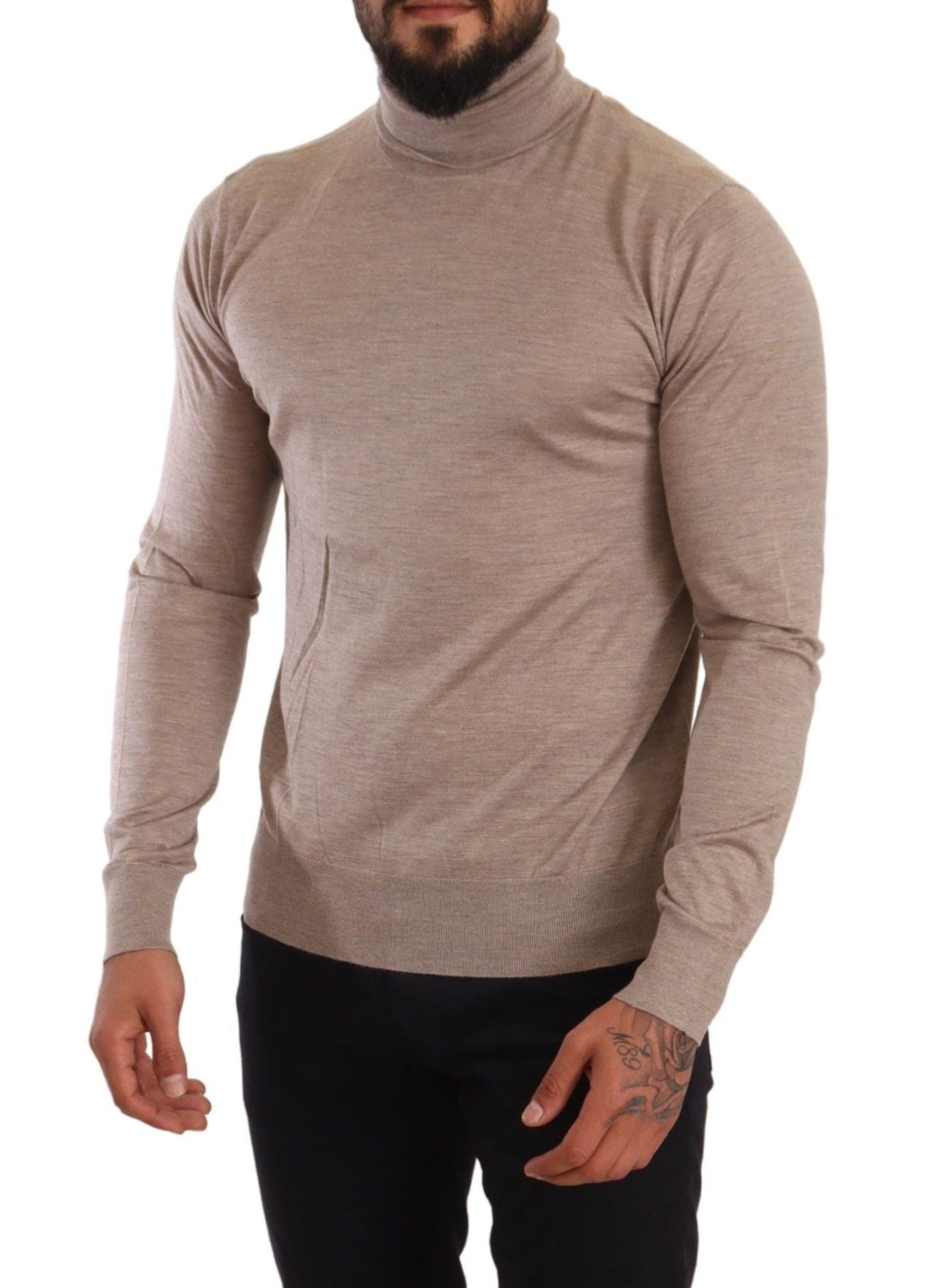Beige Cashmere Turtleneck Pullover Sweater-Dolce & Gabbana-LabelTerrace.com